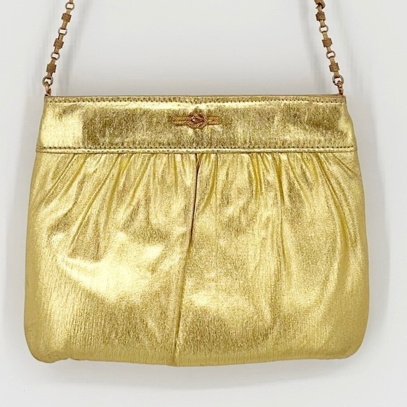 Vintage 60s Gold Lame Evening Chain Clutch Purse - Picture 3 of 6